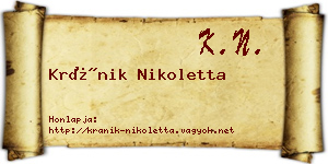 Kránik Nikoletta névjegykártya